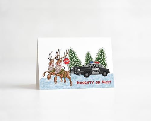 Law Enforcement Reindeer Christmas Card — Naughty or Nice Police Holiday Greeting