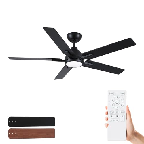 52 Inch Downrod Ceiling Fan with Light & Remote - Black, Reversible DC Motor, 3 Color Temps