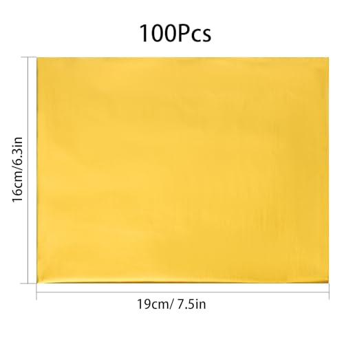 100Pcs Chocolate Candy Wrappers Aluminum Foil Candy Bar Wrappers with Thick Paper Backing Candy Wrapping Packing for Christmas Wedding Birthday Homemade Sweets 7.5 x 6.3 Inch(Gold)