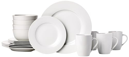 Porcelain Dinnerware Set for 4 - Microwave & Dishwasher Safe Plates Bowls Mugs