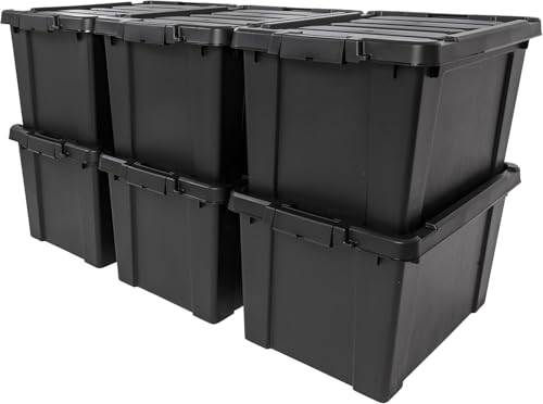 Heavy Duty Lockable Storage Totes 20 Gal - 4 Pack, Black, Stackable, BPA-Free