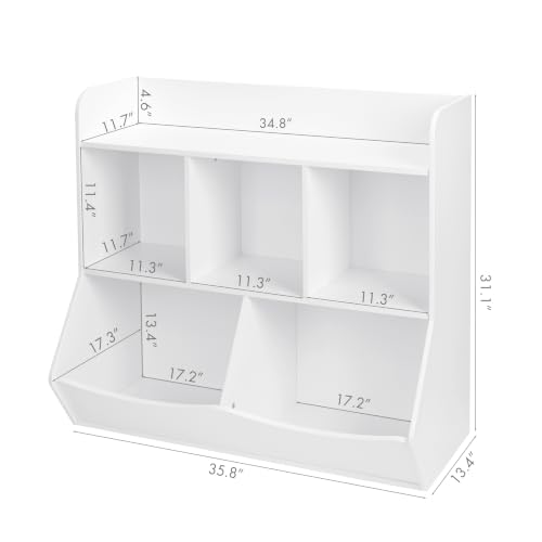Kids Toy Storage Organizer with Bookcase and Cubbies - White