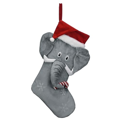 Valery Madelyn 21-Inch Plush Grey Elephant Christmas Stocking - Holiday Decor