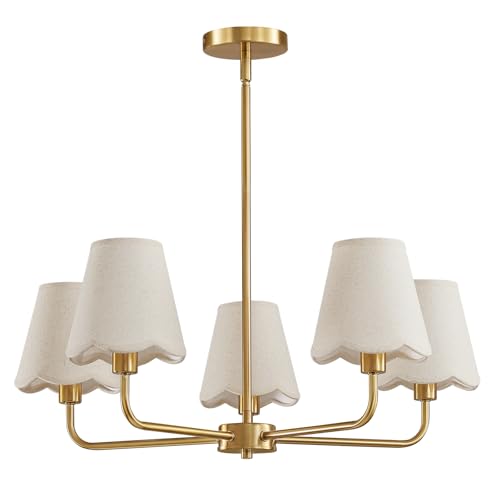 KAISITE Gold 5-Light Farmhouse Chandelier for Dining Room & Kitchen - Modern Ceiling Fixture