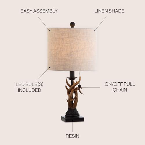 Rustic Faux Antler Table Lamp - 20.5in Brown and Black Resin Home Decor
