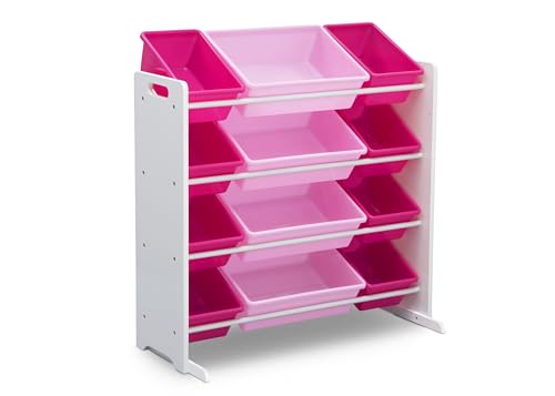 Delta Children Kids Toy Storage Organizer with 12 Plastic Bins - White/Pink, Kid-Friendly, Durable