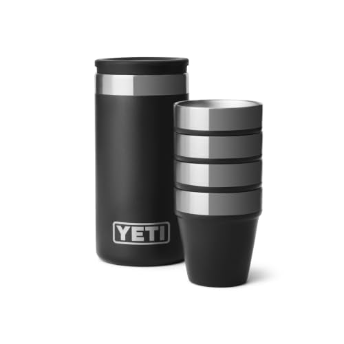 YETI Shot Glasses with Carrying Case - Set of 4, Black Stainless Steel