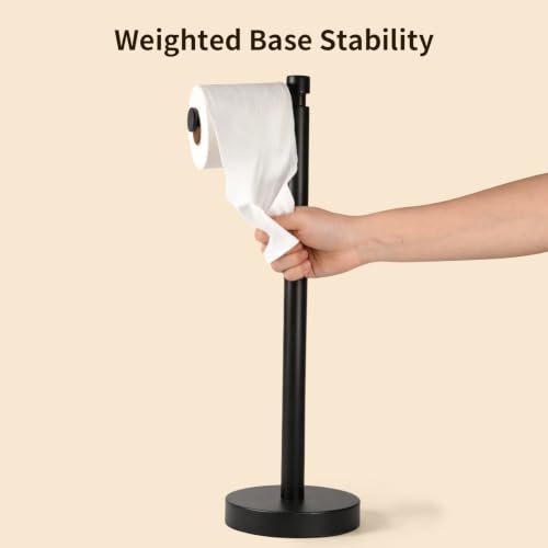 YUMORE Matte Black Toilet Paper Holder Stand with Weighted Base, Easy Assembly