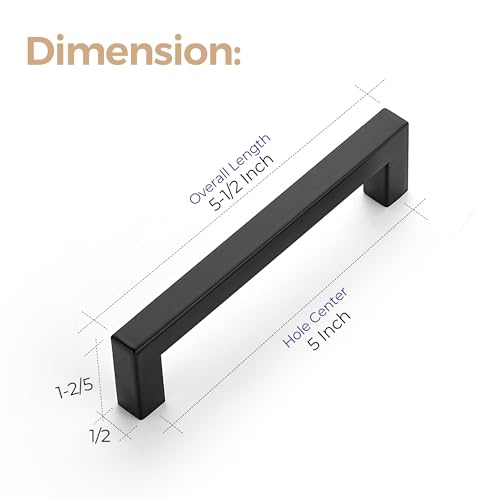 Ravinte Matte Black Square Cabinet Handles 5 Inch Drawer Pulls - 30 Pack
