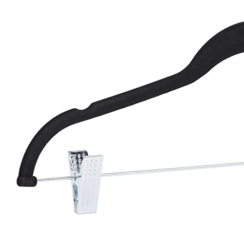 Amazon Basics Velvet Non-Slip Skirt Hangers with Clips, Pack of 50, Black/Silver