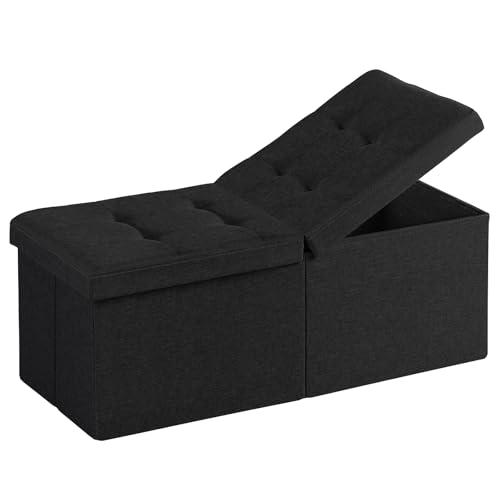 Snuvid 35-Inch Black Storage Ottoman Bench with Lid, Footrest & Shoe Organizer