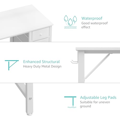 White Reversible Computer Desk with Fabric Drawer - 47.2 Inch Home Office Study Table