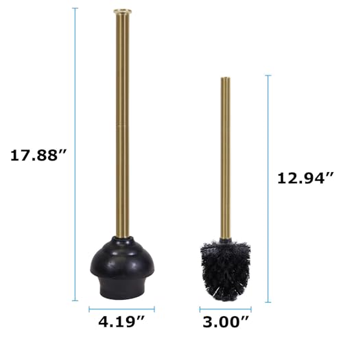 Gold Toilet Brush and Plunger Set with Holder - Modern Bathroom Accessories