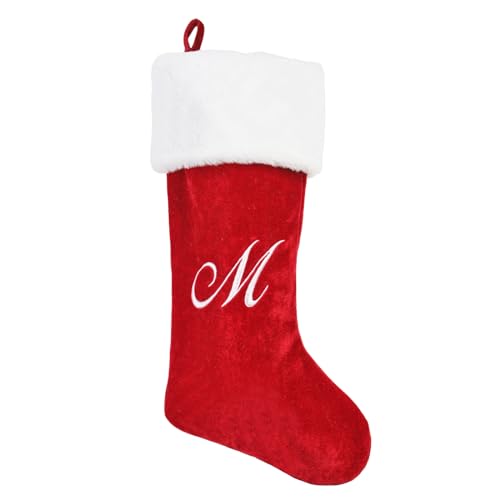 PORRUNNY 20 Inch Red Plush Christmas Stockings - Family Holiday Decor M