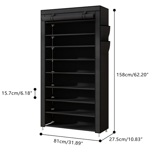9-Tier Vertical Shoe Rack Organizer - Black, Space Saving Shoe Storage