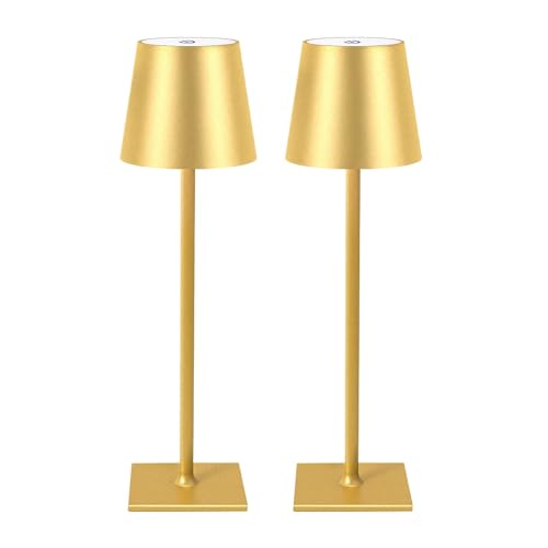 Cordless Table Lamp - 3 Light Modes, Stepless Dimming, Gold Finish, 5000mAh Rechargeable Battery, LED Desk Light for Bedroom & Dining