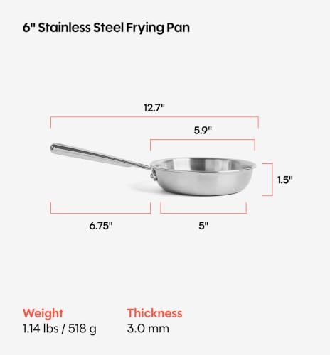 5-Ply 6-Inch Stainless Steel Frying Pan - Durable, Induction & Oven Safe