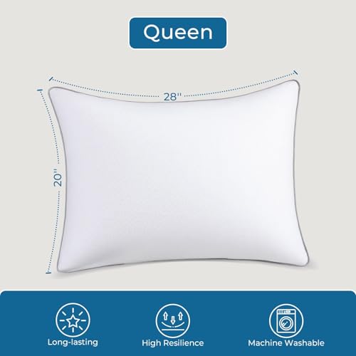 Queen Size Pillows Set of 4 - Supportive Down Alternative Hotel Quality - OEKO-TEX Certified