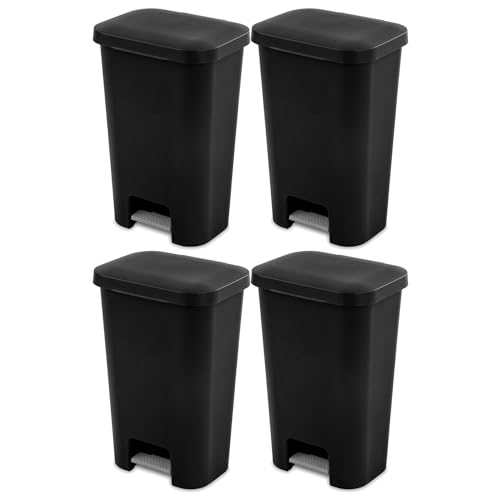 Sterilite 11.9 Gal Rectangular Step-On Wastebaskets 4 Pack Black Kitchen & Office