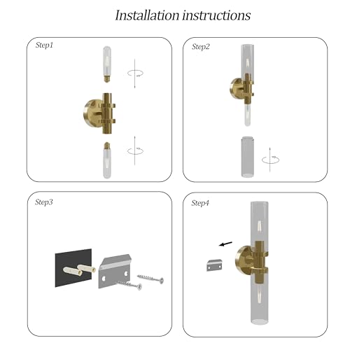 Rayogale 16.5 Inch Gold Battery-Operated Wall Sconces with Clear Lampshades, 2 Pack