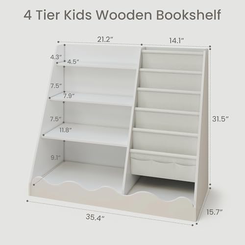 Kids Bookshelf and Toy Storage with 5 Shelves and 4-Tier Cabinet - Wooden Montessori Design