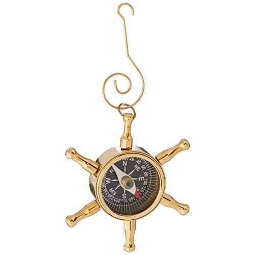 Hampton Nautical Brass Ship Wheel Compass Nautical Christmas Tree Ornament - Nautical Christmas Tree Decoration