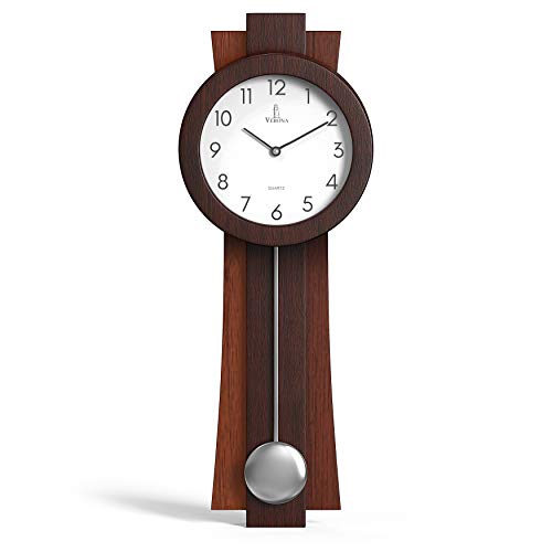 Mahogany Modern Pendulum Wall Clock Battery Operated Quiet Wooden