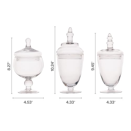 Set of 3 Clear Glass Apothecary Jars with Lids for Storage and Display