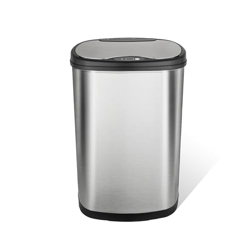 Touchless 13 Gallon Oval Trash Can with Odor Seal - Stainless Steel & Black