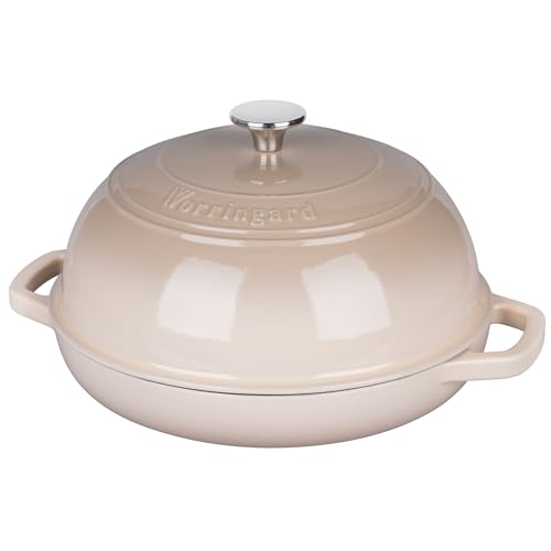 VORRINGARD 6 Qt Enameled Cast Iron Dutch Oven with Lid & Bread Baking Set - Latte
