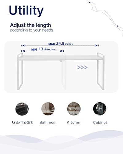 Expandable Cabinet Shelf Riser - White, 12 Inches, Adjustable Width 13.4-24.5 Inches
