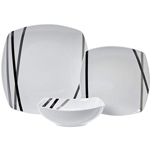 Modern Beams Square Dinnerware Set for 6 - 18-Piece Porcelain Plates & Bowls