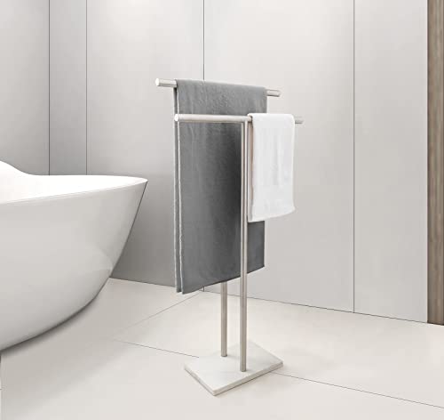 EADOT Brushed Nickel 40 Inch Double T-Shaped Standing Towel Rack with Marble Base