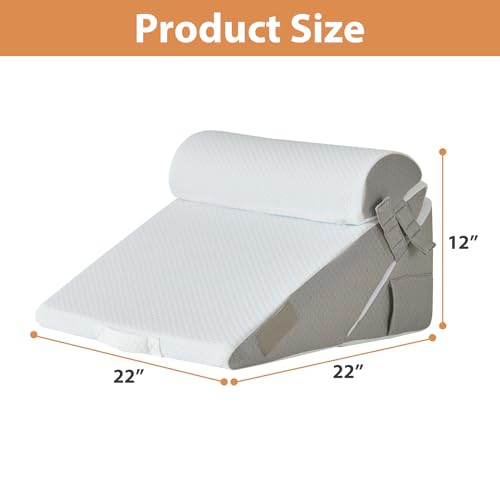 BIEEZZK Adjustable Wedge Pillow Set for Post-Surgery & Acid Reflux Relief, Memory Foam Support, White/Grey
