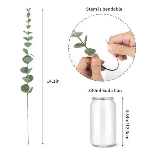 CEWOR 8pcs Eucalyptus Stems Decor 14.1 Inch Artificial Eucalyptus Leaves Fake Greenery Branches for Wedding Centerpiece Flower Floral Arrangement Farmhouse Home Decoration