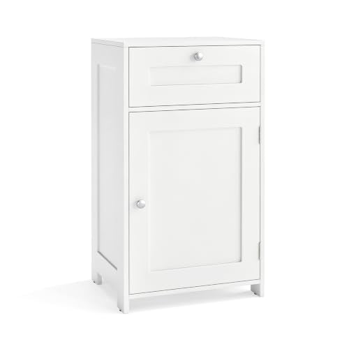 GIANTEX Bathroom Floor Cabinet with Door and Drawer - White, 13.5 x 17 x 30.5 Inches