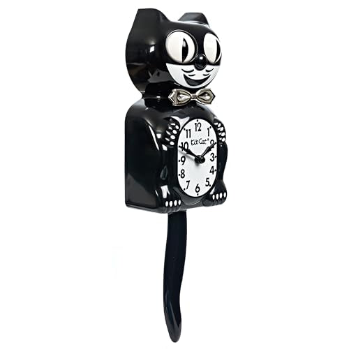 Limited Edition Tuxedo Kit-Cat Clock with Moving Eyes & Tail - Black with Chrome Bow Tie