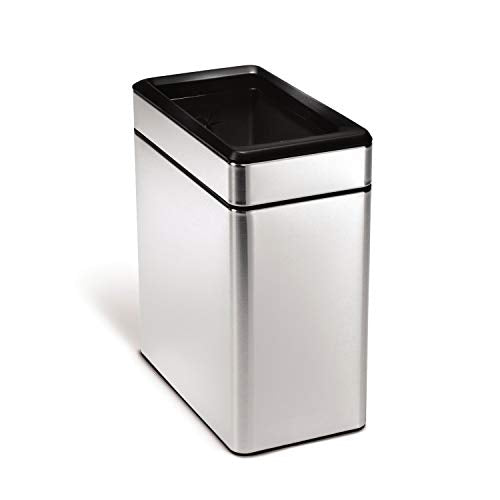 simplehuman 10L Brushed Stainless Steel Slim Open Trash Can for Office & Hotel, ADA-Compliant