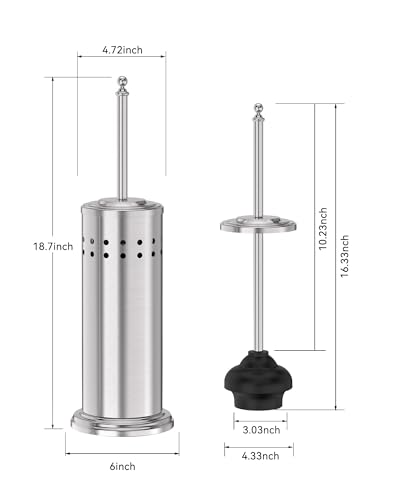 Dowry Silver Toilet Plunger with Holder - Bathroom Clog Remover & Odor Control