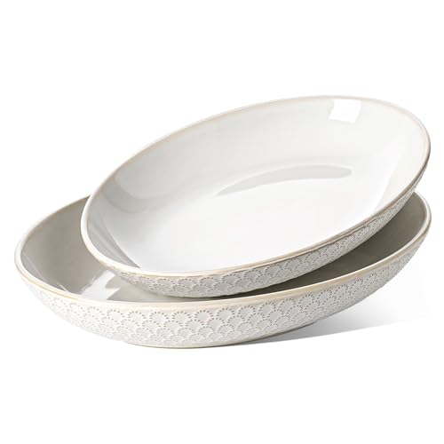 Ceramic Serving Bowls Set of 2 - Large Oval Salad & Pasta Dishes, Arctic White, S+M