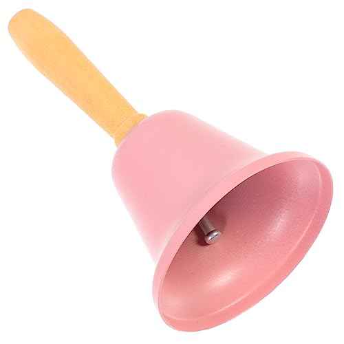 1Pcs Xmas Hand Call Bell Handbell with Wooden Handle Solid Loud Hand Bell for Christmas Dinner Calling Decor Pink