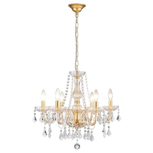 Gold 27" High 22" Wide Crystal Chandelier Light Fixture - Modern 6-Light Pendant