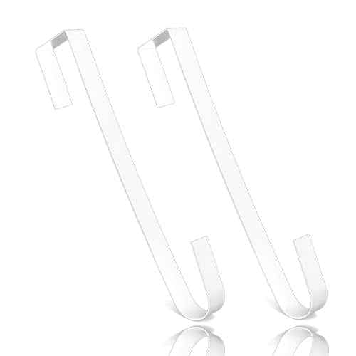 2 PCS Wreath Hangers for Front Door, 15" Wreath Hanger, Indoor or Outdoor Over The Door Wreath Hook Hanger for Easter Spring Halloween Xmas Wreath Decorations, Steel Material, 20lb Load Bearing£¨White£©