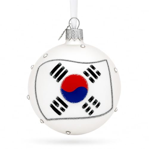 Flag of South Korea Glass Ball Christmas Ornament 3.25 Inches