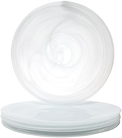 Vikko Charger Plates - Set of 6 Elegant White Alabaster Dinner Plates | 13" Marbled Swirl Design, Dishwasher Safe