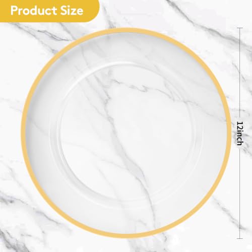 50 Pack 12 Inch Clear Charger Plates with Gold Rim - Elegant Disposable Tableware