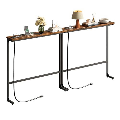 HavenlyYouth 63-Inch Narrow Console Table with Charging Station for Small Spaces