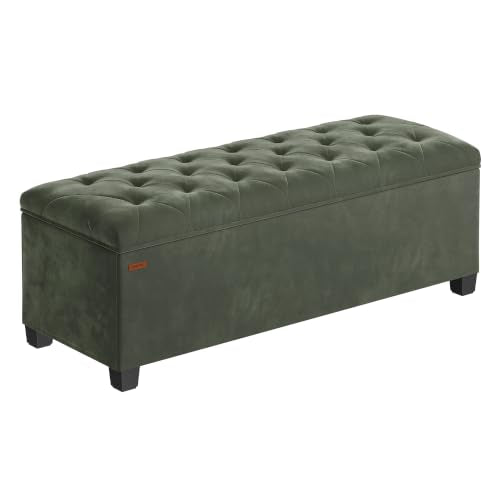 Velvet Storage Ottoman Bench with Legs - Forest Green, 660 lb Load Capacity