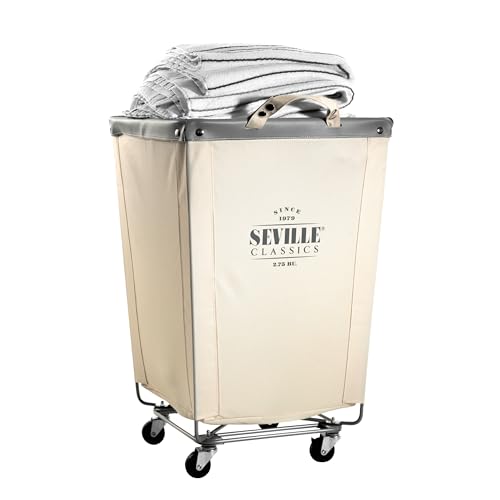Cream Heavy-Duty Commercial Laundry Hamper with Wheels - 18.1" Diameter
