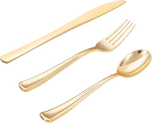 WDF 500PCS Gold Disposable Plastic Silverware Set Modern - Party, Wedding & Holiday Use